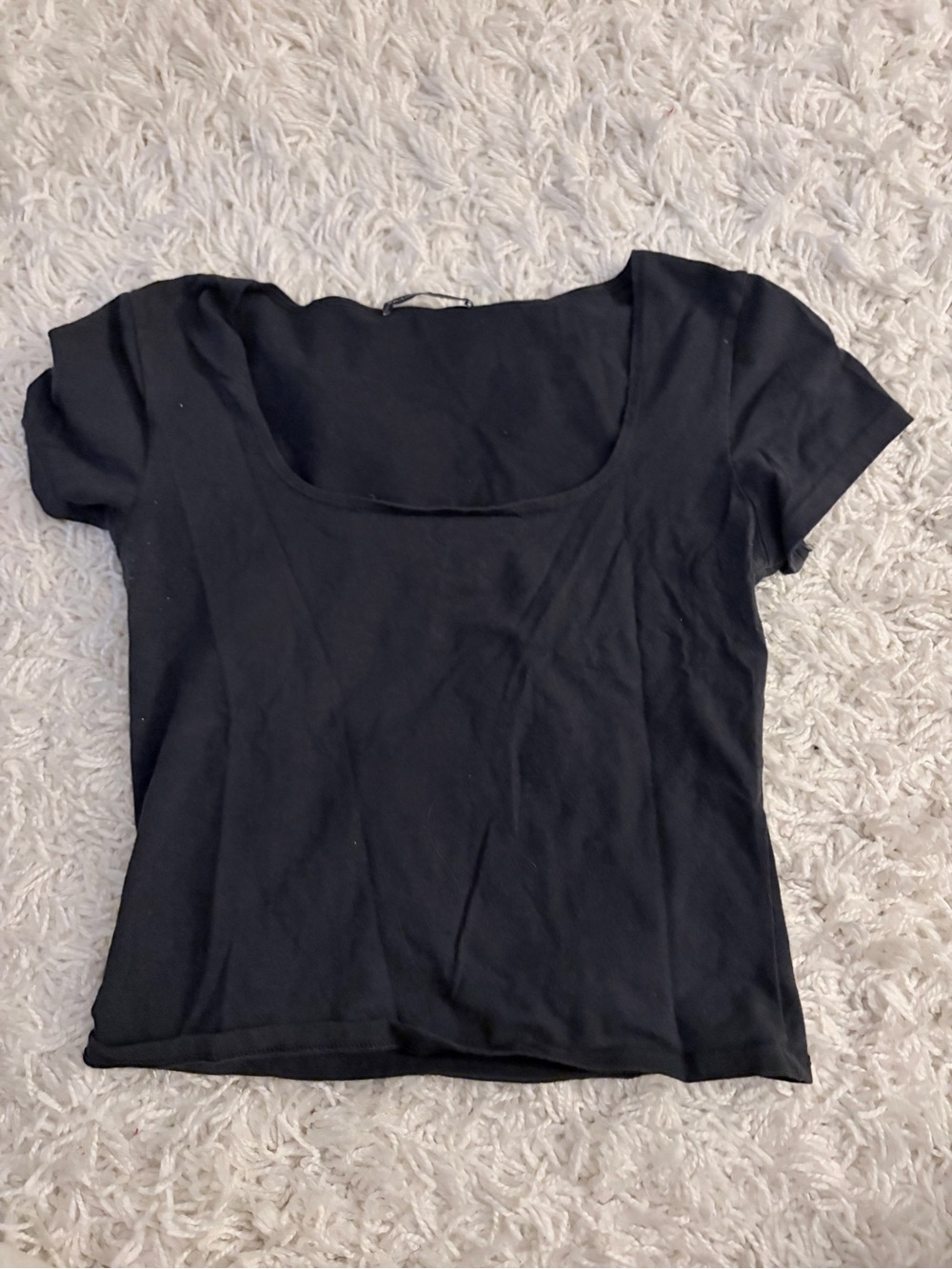 Brandy Melville Black Scoop Neck Short Sleeve Tee Fitted Crop Top One Size OS